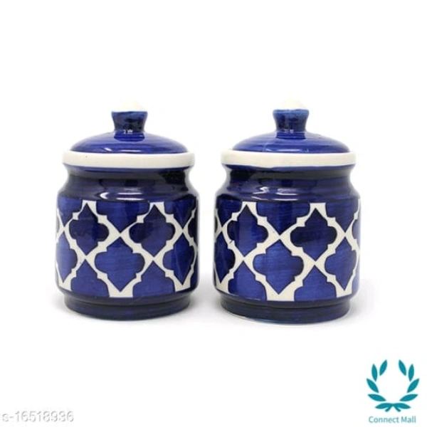 Handcrafted Morrocon Ceramic Achar Pickle Jar/Barni with Lid   - Blue, Ceramic